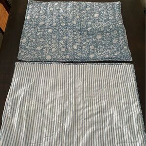 TWO Threshold Printed Cotton Voile Floral Quilt Sham Blue/White Cottage Coastal